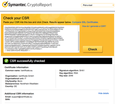 CSR-Check mit Symantec Online-Tool